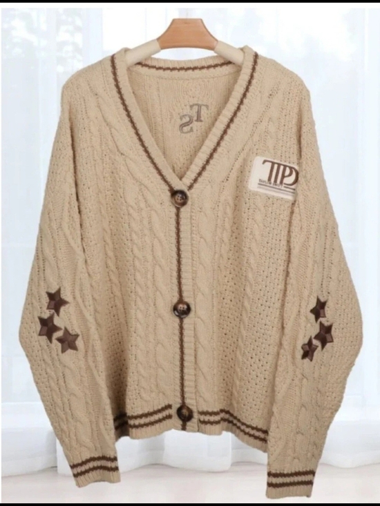 Taylor Swift Sweaters - Taylor Swift Cream Cable Knit Sweater with Contrast Trim